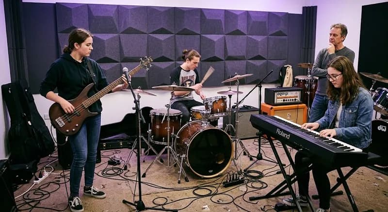 Alunos a tocar em conjunto durante uma aula de combo